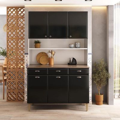 Kit De Cozinha Compacta 120cm Em Aço Preto Retrô