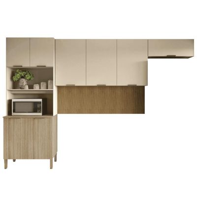 Kit Cozinha Armários E Portas Glam Freijó Vanilla Ripado
