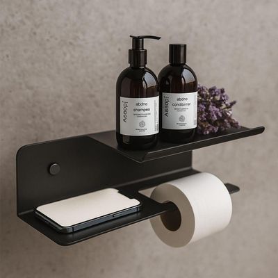 Porta Papel Higiênico Triplo Para Banheiro Preto Fosco Grega