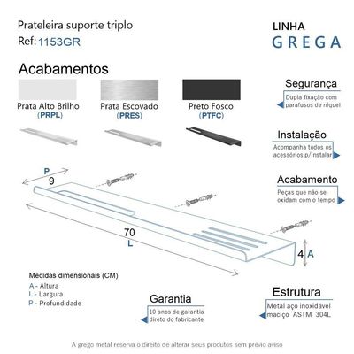 Prateleira Suporte Para Banheiro Preto Fosco Grega Aço Inox 70cm