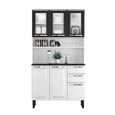 Kit Cozinha Compacta Pratika 105cm Em Aço Itatiaia Branco E Preto