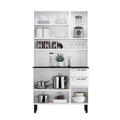 Kit Cozinha Compacta Pratika 105cm Em Aço Itatiaia Branco E Preto