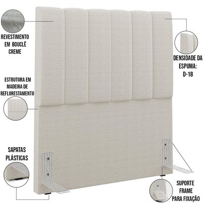 Cabeceira Cama Box Solteiro 100 cm Dália W01 Bouclê Creme - Lyam Decor