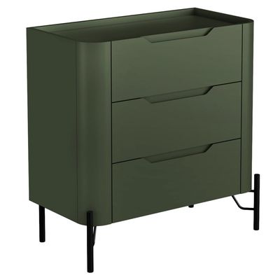 Mesa De Cabeceira Orgânica 3 Gavetas Pés Industrial Preto Bliss I03 Musgo - Lyam Decor