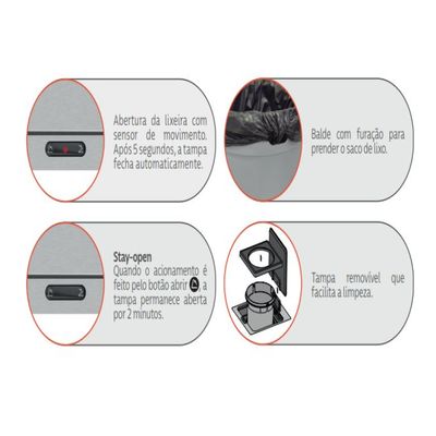 LIXEIRA TRAMONTINA DE EMBUTIR COM SENSOR NEXT EM AÇO INOX E PLÁSTICO 5L 94518/305