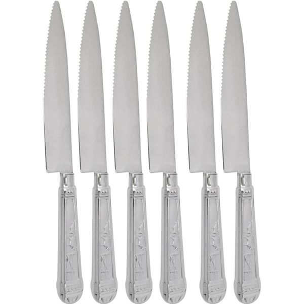 Jogo 6 Facas Mesa Churrasco Aço Inox 24cm Modelo Prateada Serrilhada