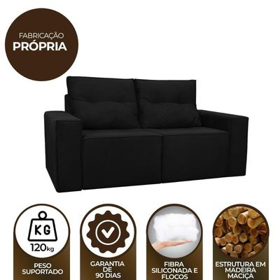 Sofá 1,80 Moderno 2 Lugares Confortável Onix Preto