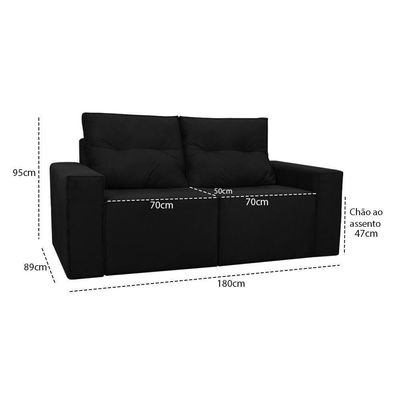 Sofá 1,80 Moderno 2 Lugares Confortável Onix Preto
