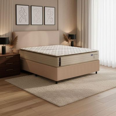 Colchão King Probel Molas Ensacadas Pillow Top 193x203x30cm Guarda Costas Genova Branco-bege Branco - Bege