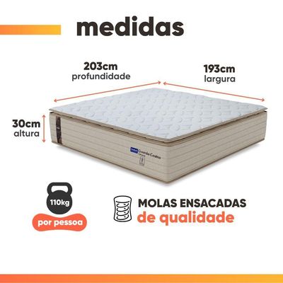 Colchão King Probel Molas Ensacadas Pillow Top 193x203x30cm Guarda Costas Genova Branco-bege Branco - Bege