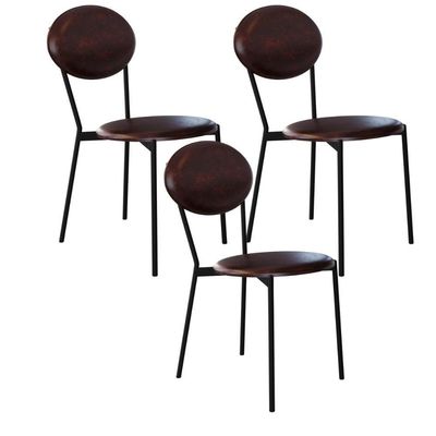 Kit 03 Cadeiras Estofada Para Sala De Jantar Azuri Preto C01 Courino Café - Lyam Decor