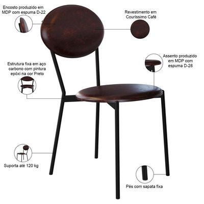 Kit 03 Cadeiras Estofada Para Sala De Jantar Azuri Preto C01 Courino Café - Lyam Decor