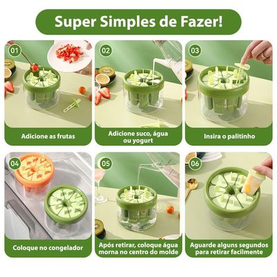 Forma Molde Fazer Picolé Sorvete 8 Palitos Reutilizável Verde