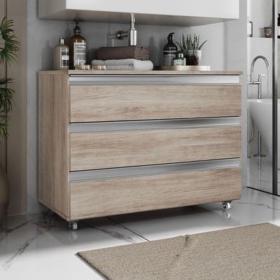 Gabinete Banheiro Rodinhas Joia 80cm 03 Gavetas Madeirado Inteiro