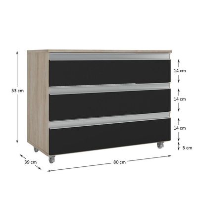 Gabinete Banheiro Rodinhas Joia 80cm 03 Gavetas Madeirado Preto