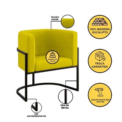 Kit Sofá 2 Lugares + 2 Poltronas Para Recepção Balaqui Amarelo