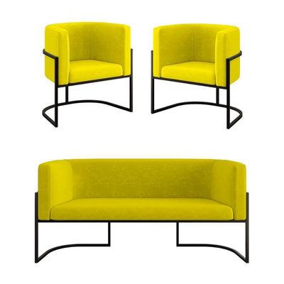 Kit Sofá 2 Lugares + 2 Poltronas Para Recepção Balaqui Amarelo