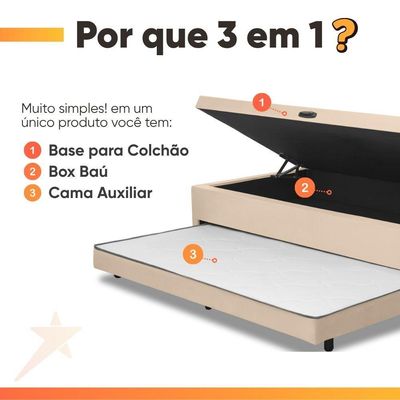 Cama Bibox Baú Com Colchão City Solteiro E Cama Auxiliar Conjugada 88x188x69cm Bela Bege / Branco