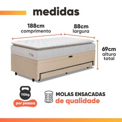 Cama Bibox Baú Com Colchão City Solteiro E Cama Auxiliar Conjugada 88x188x69cm Bela Bege / Branco