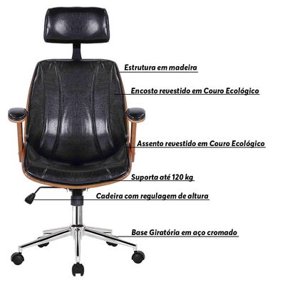 Cadeira de Escritório Juliette Presidente Giratória Preta - Gran Belo