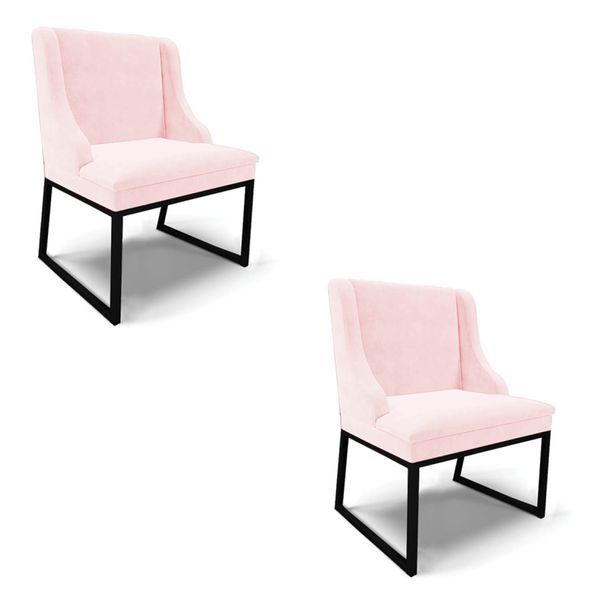 Cadeira Sala de Jantar Industrial Preto Kit 2 Liz Suede Rosa Bebê D03 - D'Rossi