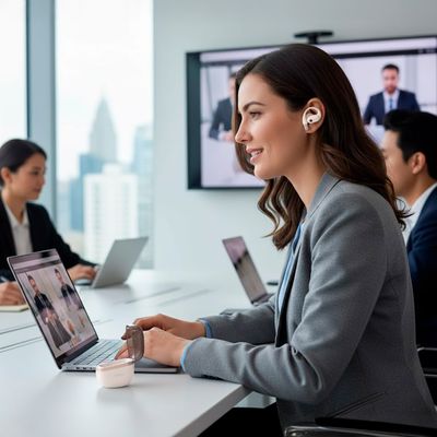 Fone Aberto Condução Óssea Bege Auricular Bluetooth - Som Claro e Design Elegante