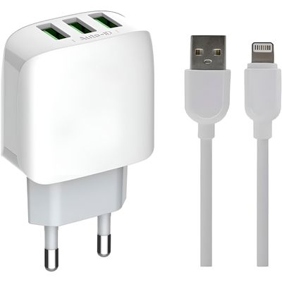 Adaptador Carregador Tomada Três Saídas Turbo 3.1A Cabo IOS