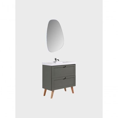 Gabinete Para Banheiro Com Cuba E Espelho Organico 80cm Retro Mdf Verde Milano - On Móveis