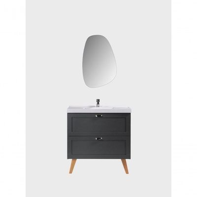 Gabinete Para Banheiro Com Cuba E Espelho Organico 80cm Retro Mdf Grafite Milano - On Móveis