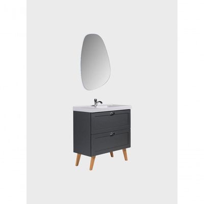 Gabinete Para Banheiro Com Cuba E Espelho Organico 80cm Retro Mdf Grafite Milano - On Móveis