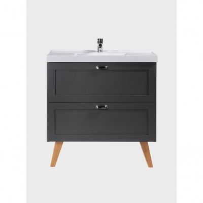 Gabinete Para Banheiro Com Cuba E Espelho Organico 80cm Retro Mdf Grafite Milano - On Móveis