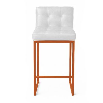 Banqueta Cozinha Alta com Encosto Industrial Bronze Lirina PU Branco C05 - D'Rossi