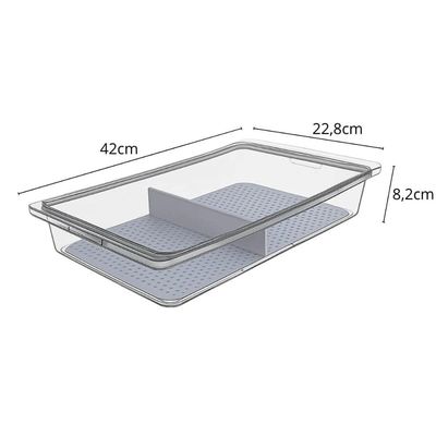 Kit 2 Travessas Plásticas Retangulares Tampa Hermética 3,4L Transparente com Divisória Crippa