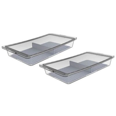 Kit 2 Travessas Plásticas Retangulares Tampa Hermética 3,4L Transparente com Divisória Crippa