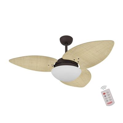 Ventilador De Teto Dormamu Marrom Texturizado 3 Pás Palmae Natural 220v Com Controle