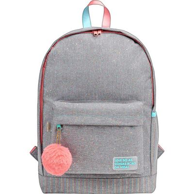 MOCHILA ACADEMIE DOTS CINZA FRASE TILIBRA