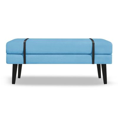 Banco Estofado Viena 1,40m Suede Azul Turquesa - Inova Decorações