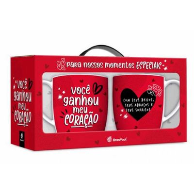 CANECA PORCELANA 360ML C/2 VOCE GANHOU MEU CORACAO BRASFOOT