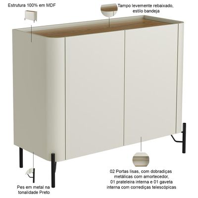Buffet Para Sala de Jantar 2 Portas 1 Gaveta Pés Industrial Preto Naim I03 Luna Louro - Lyam