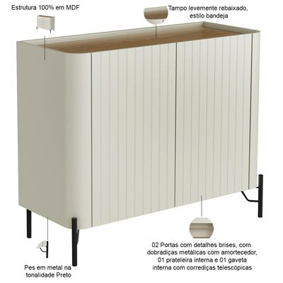 Buffet Sala de Jantar 2 Portas Brise 1 Gaveta Pés Industrial Preto Naim I03 Luna Louro - Lyam