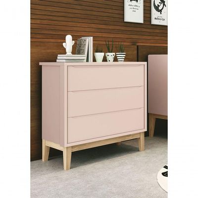Cômoda Gaveteiro Classic New Rosa Fosco Com Natural - Moveisaqui