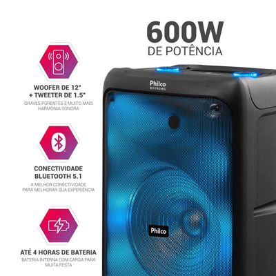 Caixa de Som Amplificada Philco Bluetooth v5.1 600W PCX5200 Bivolt