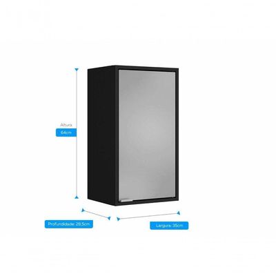 Armário Aéreo Multiúso Itatiaia Smart - 1 Porta - Preto C-cinza