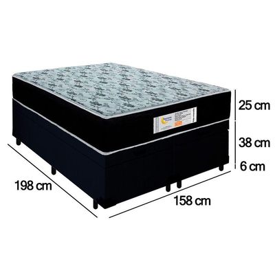 Cama Box Baú Queen Bipartido Suede + Colchão Molas Ensacadas Sereneprime Sonnolux 158x198x69 Preto