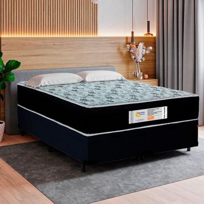 Cama Box Baú Queen Bipartido Suede + Colchão Molas Ensacadas Sereneprime Sonnolux 158x198x69 Preto