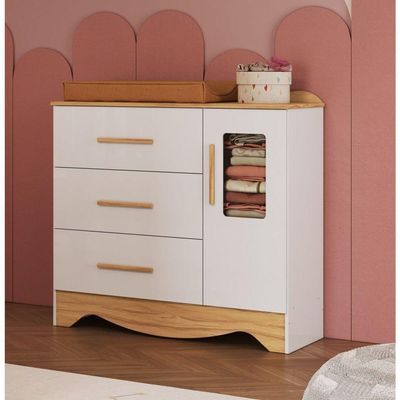 Cômoda Clara 1 Porta 3 Gavetas - Moveis Peroba Amendoa-branco