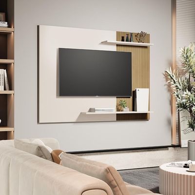 Painel Menfis - Até 55'' Mdp 1 Porta E 1 Gaveta Off White-ripado - Sal Movelaria
