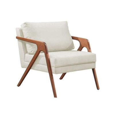 Kit 2 Poltronas Decorativa Mona Luxo Linho Cru Base Madeira Maciça