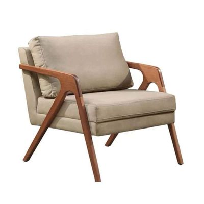 Kit 2 Poltronas Decorativa Mona Luxo Linho Bege Base Madeira Maciça