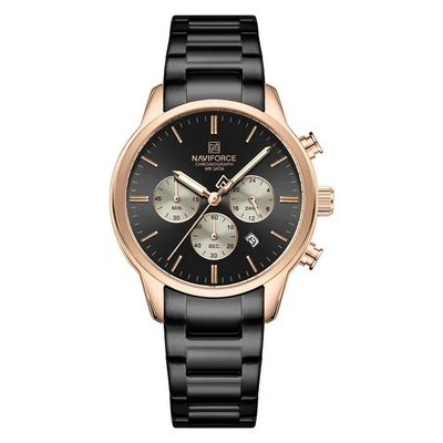Relogio Masculino Esportivo Casual Quartzo Em Aço Inoxidável 30m À Prova Da Água Preto Rose